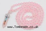 GMN1544 Hand-knotted 8mm, 10mm rose quartz 108 beads mala necklace with pendant