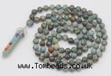 GMN1548 Hand-knotted 8mm, 10mm African turquoise 108 beads mala necklace with pendant