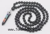 GMN1561 Knotted 8mm, 10mm black obsidian 108 beads mala necklace with pendant