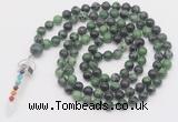 GMN1564 Knotted 8mm, 10mm ruby zoisite 108 beads mala necklace with pendant