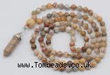 GMN1602 Hand-knotted 6mm yellow crazy agate 108 beads mala necklace with pendant