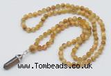 GMN1616 Hand-knotted 6mm golden tiger eye 108 beads mala necklace with pendant