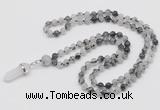 GMN1623 Hand-knotted 6mm black rutilated quartz 108 beads mala necklace with pendant