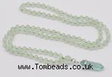 GMN1624 Hand-knotted 6mm prehnite 108 beads mala necklace with pendant