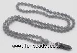 GMN1629 Hand-knotted 6mm labradorite 108 beads mala necklace with pendant