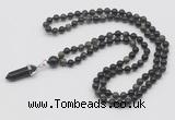 GMN1631 Hand-knotted 6mm golden obsidian 108 beads mala necklace with pendant