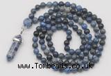 GMN1633 Hand-knotted 6mm dumortierite 108 beads mala necklace with pendant