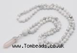 GMN1638 Hand-knotted 6mm white howlite 108 beads mala necklace with pendant