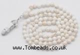 GMN1639 Hand-knotted 6mm white howlite 108 beads mala necklace with pendant