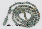 GMN1643 Hand-knotted 6mm African turquoise 108 beads mala necklaces with pendant