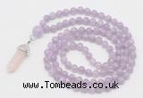 GMN1645 Hand-knotted 6mm lavender amethyst 108 beads mala necklaces with pendant