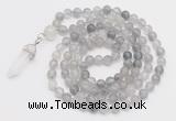 GMN1646 Hand-knotted 6mm cloudy quartz 108 beads mala necklaces with pendant