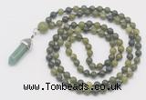 GMN1650 Hand-knotted 6mm Canadian jade 108 beads mala necklaces with pendant