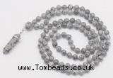 GMN1652 Hand-knotted 6mm grey picture jasper 108 beads mala necklaces with pendant