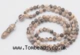 GMN1655 Hand-knotted 6mm zebra jasper 108 beads mala necklaces with pendant