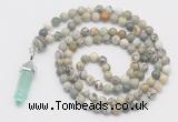 GMN1656 Hand-knotted 6mm artistic jasper 108 beads mala necklaces with pendant