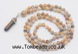 GMN1661 Hand-knotted 6mm yellow crazy lace agate 108 beads mala necklaces with pendant