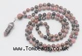 GMN1663 Hand-knotted 6mm rhodonite 108 beads mala necklaces with pendant