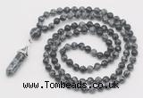 GMN1670 Hand-knotted 6mm snowflake obsidian 108 beads mala necklaces with pendant