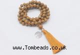 GMN1776 Knotted 8mm, 10mm wooden jasper 108 beads mala necklace with tassel & charm