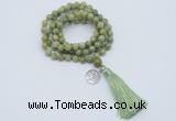 GMN1787 Knotted 8mm, 10mm China jade 108 beads mala necklace with tassel & charm