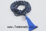 GMN1799 Knotted 8mm, 10mm sodalite 108 beads mala necklace with tassel & charm