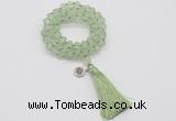 GMN1817 Knotted 8mm, 10mm prehnite 108 beads mala necklace with tassel & charm