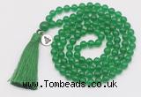 GMN1846 Hand-knotted 8mm candy jade 108 beads mala necklace with tassel & charm