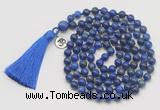 GMN1881 Knotted 8mm, 10mm lapis lazuli 108 beads mala necklace with tassel & charm