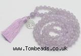 GMN1885 Knotted 8mm, 10mm lavender amethyst 108 beads mala necklace with tassel & charm