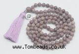 GMN1887 Knotted 8mm, 10mm purple lepidolite 108 beads mala necklace with tassel & charm