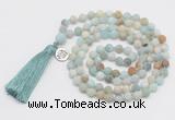 GMN2036 Knotted 8mm, 10mm matte amazonite 108 beads mala necklace with tassel & charm