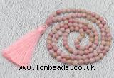 GMN205 Hand-knotted 6mm pink wooden jasper 108 beads mala necklaces with tassel