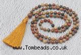 GMN207 Hand-knotted 6mm picasso jasper 108 beads mala necklaces with tassel