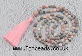 GMN209 Hand-knotted 6mm pink zebra jasper 108 beads mala necklaces with tassel