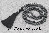 GMN211 Hand-knotted 6mm snowflake obsidian 108 beads mala necklaces with tassel