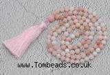 GMN218 Hand-knotted 6mm pink opal 108 beads mala necklaces with tassel