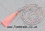 GMN219 Hand-knotted 6mm morganite 108 beads mala necklaces with tassel