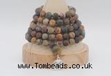 GMN2226 Hand-knotted 8mm, 10mm matte picasso jasper108 beads mala necklace with charm