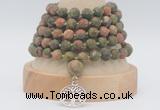 GMN2234 Hand-knotted 8mm, 10mm matte unakite 108 beads mala necklaces with charm