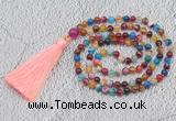GMN229 Hand-knotted 6mm mixed banded agate 108 beads mala necklaces with tassel
