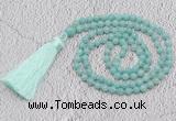 GMN233 Hand-knotted 6mm amazonite 108 beads mala necklaces with tassel