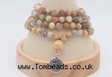 GMN2406 Hand-knotted 6mm yellow crazy agate 108 beads mala necklace with charm