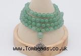 GMN2420 Hand-knotted 6mm green aventurine 108 beads mala necklace with charm