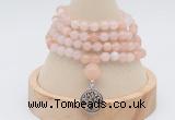 GMN2421 Hand-knotted 6mm pink aventurine 108 beads mala necklace with charm