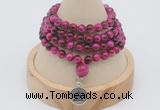 GMN2425 Hand-knotted 6mm red tiger eye 108 beads mala necklace with charm