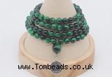 GMN2426 Hand-knotted 6mm green tiger eye 108 beads mala necklace with charm