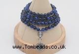 GMN2427 Hand-knotted 6mm blue tiger eye 108 beads mala necklace with charm