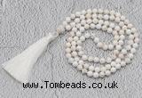 GMN243 Hand-knotted 6mm white howlite 108 beads mala necklaces with tassel