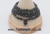 GMN2430 Hand-knotted 6mm golden obsidian 108 beads mala necklace with charm
